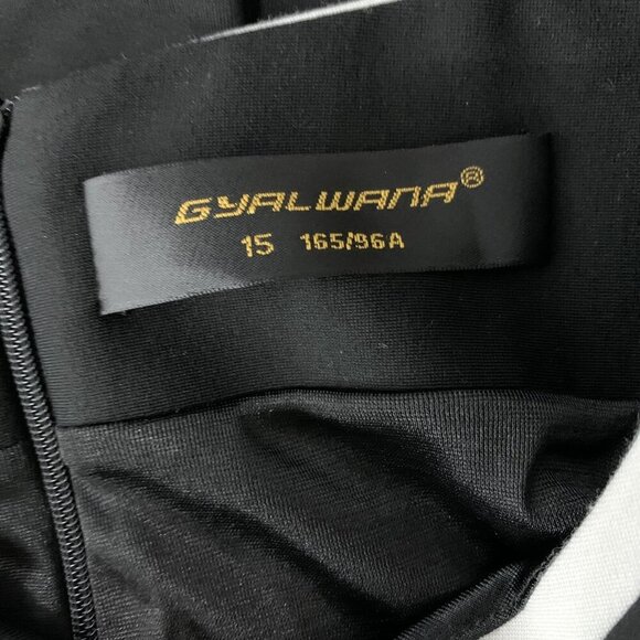 Gyalwana Black V Neck Sheath Dress Contrast Cuffs Midi Length 15 Office Elegant - Picture 5 of 6